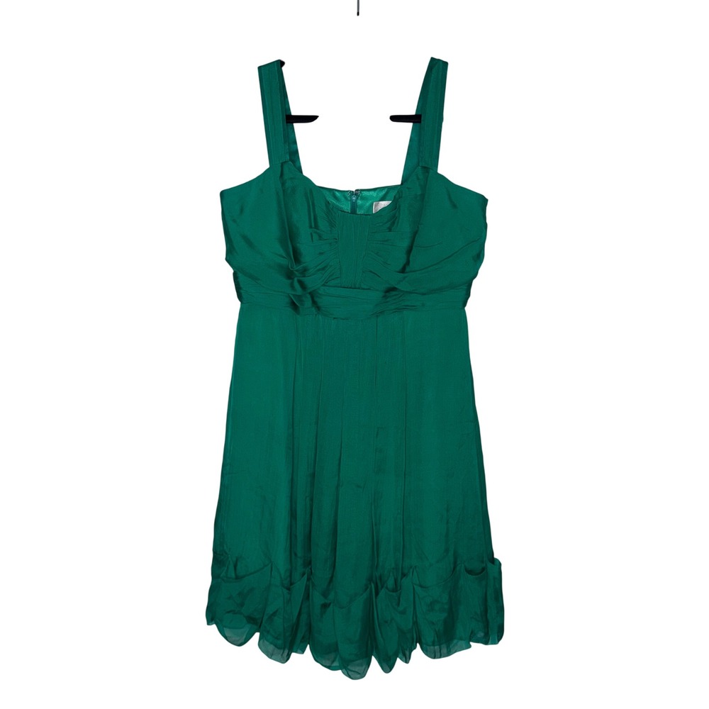 Badgley Mischka‎ Dress Womens 14 Green Silk Pleated Bubble Hem Cocktail 550937